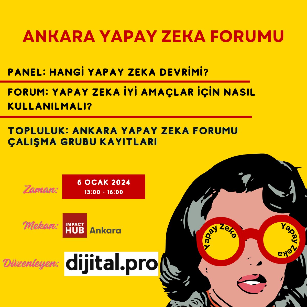 Ankara Yapay Zeka Forumu'nda sosyal fayda için yapay zeka alanında bir çalışma gurubu da oluşturacağız. Kayıt için: dijital.pro/yapay-zeka-for…

#YapayZeka #AI #AI4Good