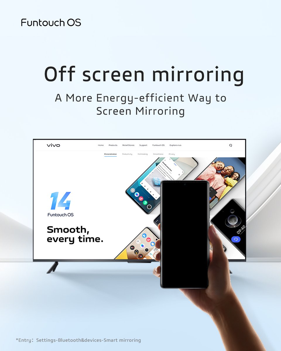 OriginOS_Global's tweet image. Tired of squinting at your phone screen to watch videos? Now you can enjoy your favorite videos on a larger display without draining your phone battery. Upgrade your viewing experience with the「Off screen mirroring」 feature today! #vivo #FuntouchOS14