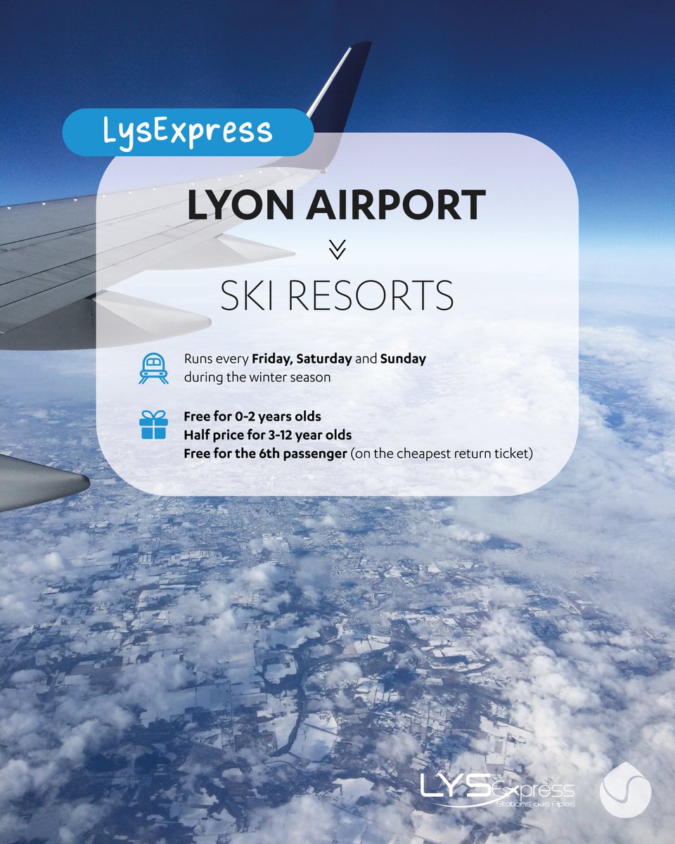 Altibus's tweet image. À la recherche d'une navette au départ de @lyonaeroports ? ✈️ Faites confiance à la ligne LysExpress 🩵

❄️ Stations desservies : @courchevel @LesMenuires @La_Tania @Meribel3vallees @OTSAINTEFOY @Val_Tho @LaPlagne @TignesOfficiel @valdisere @lessaisies