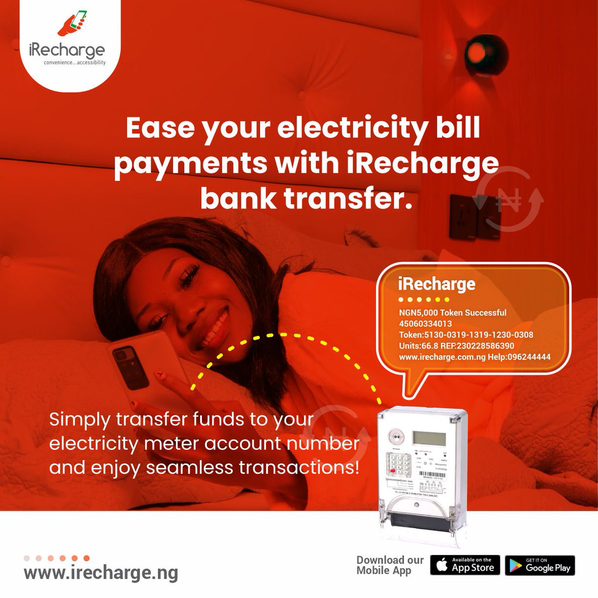 iRechargeNG's tweet photo. Easily pay your electricity bill with just one seamless bank transfer to your meter account number. 💡 #iRecharge#OneBankTransfer #ElectricityMadeEasy #EasyBillPayment https://t.co/LhAalfLPYN