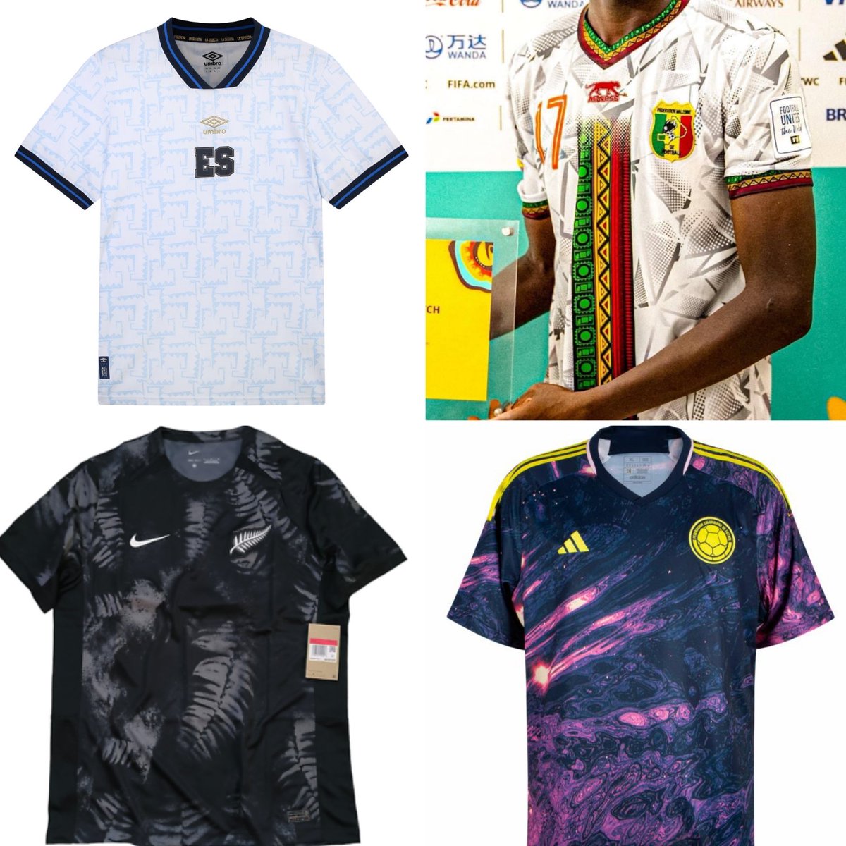Vote for your National Shirt of the Year. Group X features El Salvador, Mali, New Zealand and Colombia. Poll in the responses. Please RT. #NSOTY2023
