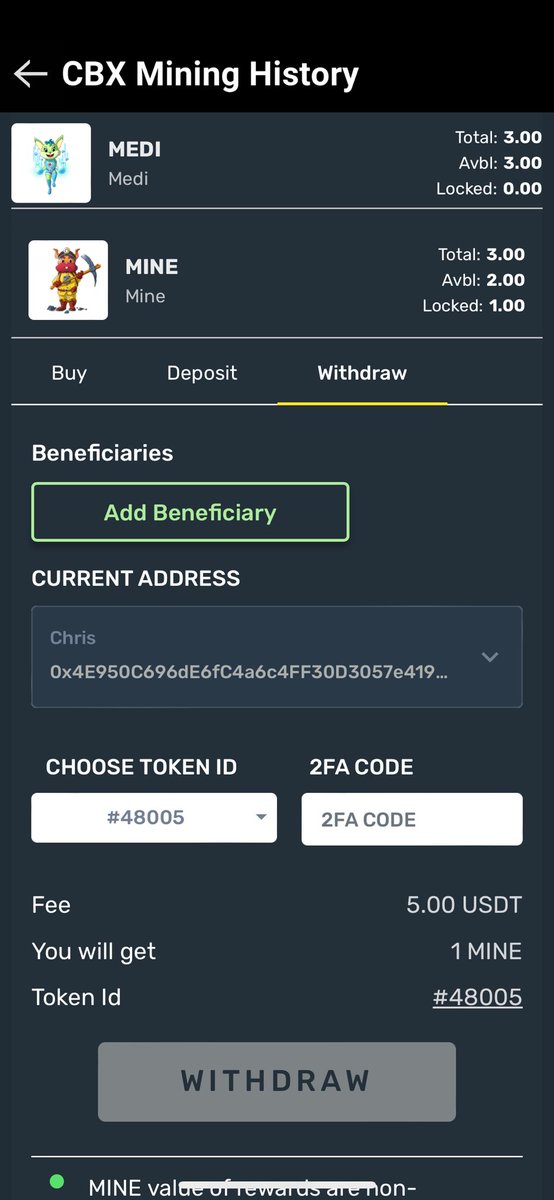 I just ran a test withdraw on a <a href="/CropBytes/">CropBytes 🚜 ⚔️</a> miner on the @0xPolygonLabs blockchain. The fee was 5 #usdt. The token ID is on the blockchain so when, at a later date, I peg actual #gold held by a third party custodian to that token, the amount of gold stays with the token ID.