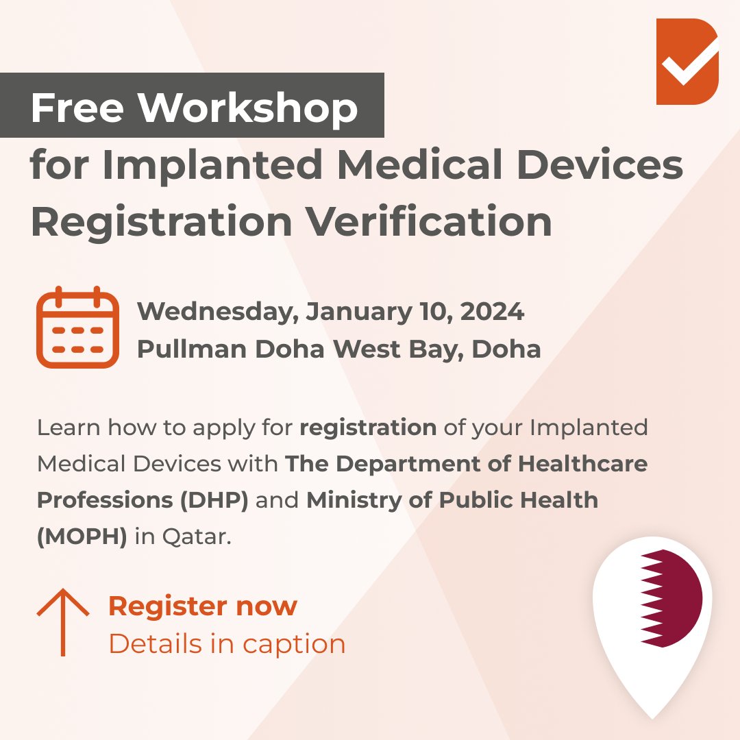 DataFlowGroup's tweet image. 🏥 Join our free workshop in Doha, Qatar on Jan 10, 2024, for a deep dive into Implanted Medical Devices Registration Verification. 

📅 Save your spot now: docs.google.com/forms/d/e/1FAI…

#MedicalDeviceVerification #MOPH #DHP
