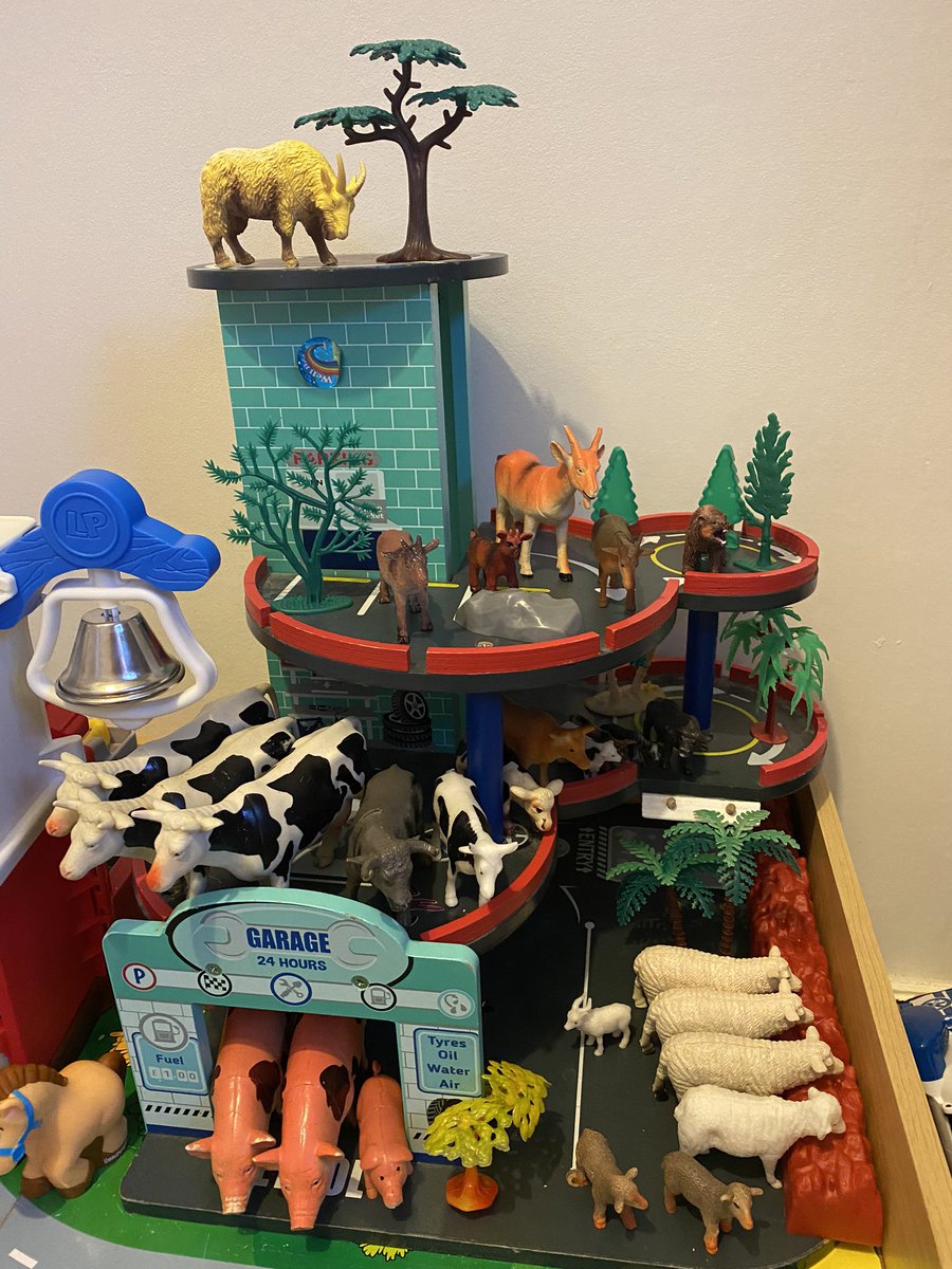 Bought this parking garage for 4yo’s first Christmas. 

It has never, ever been used as a parking garage. 

Don’t think it’s ever seen a car.

It’s a staple in our play! Usually always ends up as an animal habitat, today it’s been farm themed 🌿