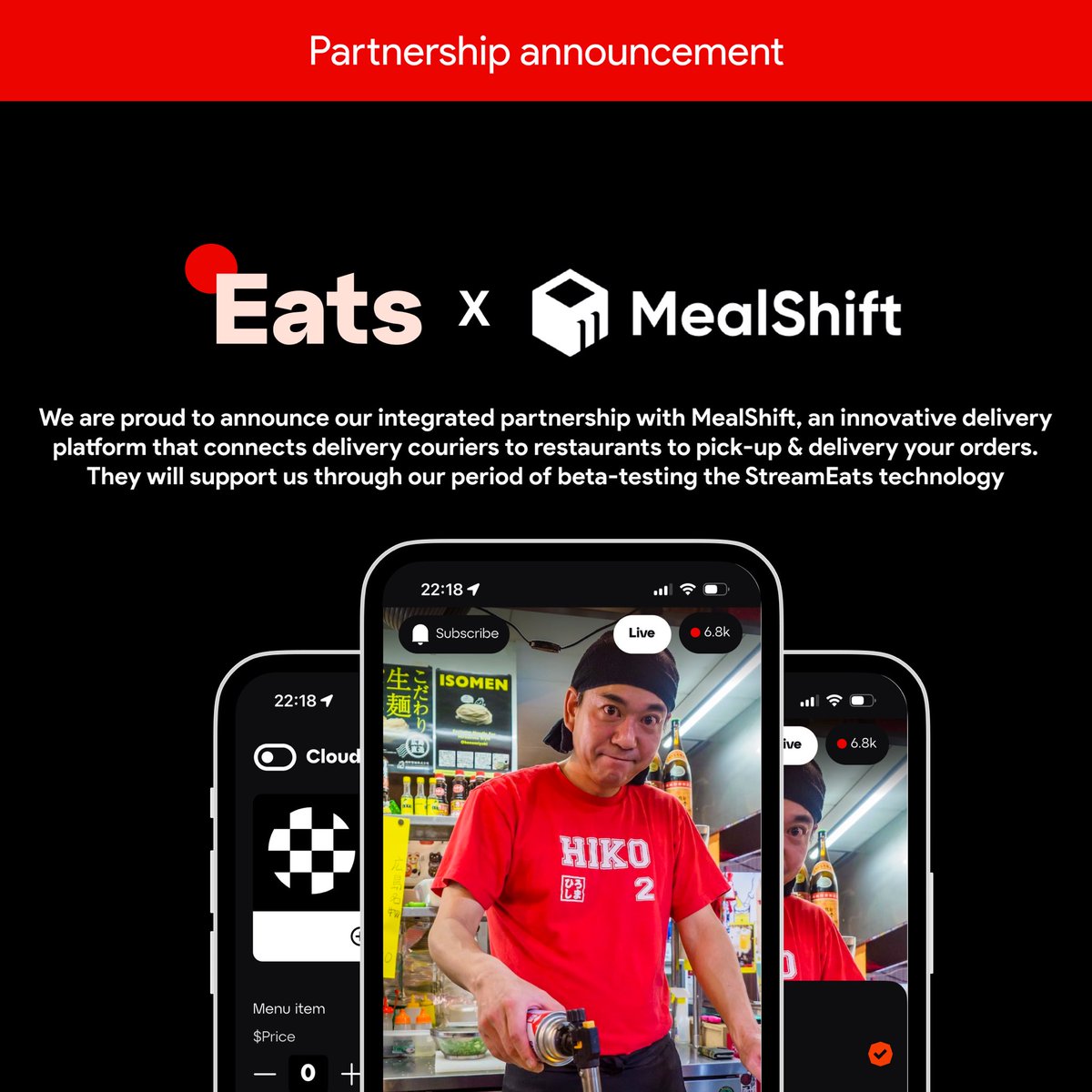 streameats's tweet photo. We are proud to announce our integrated partnership with MealShift. https://t.co/j3JLBPfZ3k
