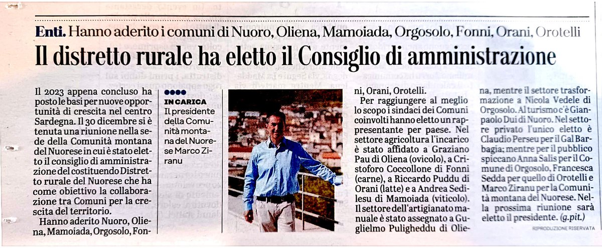 GALBarbagia's tweet photo. Il 30/12 è stato eletto il CdA del 𝗗𝗶𝘀𝘁𝗿𝗲𝘁𝘁𝗼 𝗥𝘂𝗿𝗮𝗹𝗲 𝗱𝗲𝗹 𝗡𝘂𝗼𝗿𝗲𝘀𝗲 per la collaborazione dei 7 Comuni: #Nuoro, #Oliena, #Mamoiada, #Orgosolo, #Fonni, #Orani e #Orotelli. Nella prossima riunione sarà eletto il Presidente. Stay tuned! #DistrettoRuraleNuorese https://t.co/97UXKGBVkV