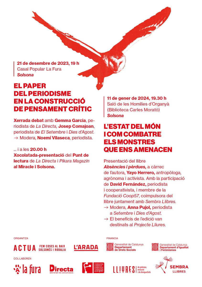 Coop57Catalunya's tweet photo. Malgrat tot arrenquem esperançats el 2024. Resistint i transformant amb l'estimada @yayo_herrero. Presentem 'Absències i pèrdues', coeditat amb @SembraLlibres i la Fundació Coop57

➡️ 11/1 @LaFuraSolsona Solsona
➡️ 12/1 @PlauditeTeatre L'Hospitalet
➡️ 12/1 @Ll_Finestres Barcelona https://t.co/lkSc3Wv9a5