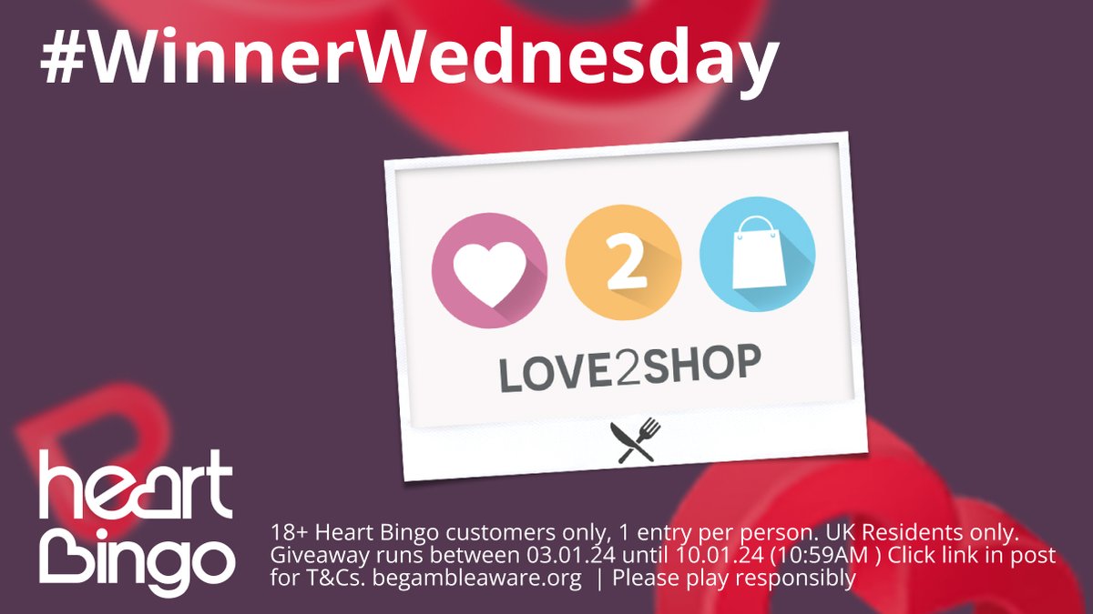 HeartBingo's tweet photo. #WinnerWednesday is here and we've got 5 x £20 Love2Shop vouchers to give away! Here's how: 
   
1. Like, Retweet &amp; tag a friend   
2. Winners picked 10th Jan 2024.. Good Luck!   
 
Full T&amp;C's can be found here: https://t.co/k6NxkGH3o3

#competition #Win https://t.co/jnEUmNa01O
