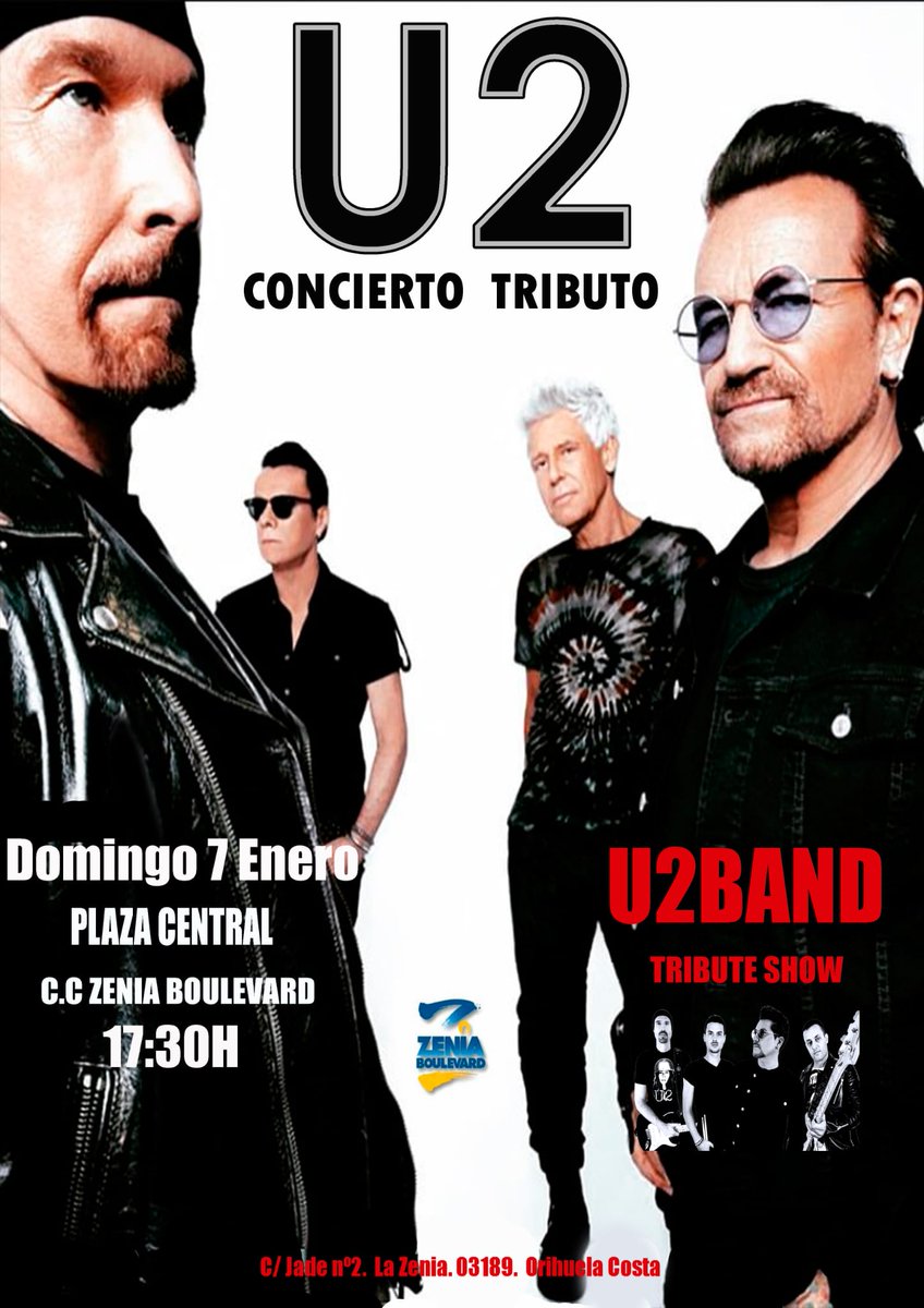 U2BandTribute's tweet photo. Buenos días rocker@s!!! Qué mejor regalo de reyes que un conciertazo gratuito!! Comenzamos el año pisando fuerte, este domingo 7 de enero en el centro comercial@zenia_boulevard, con los grandes clásicos que nunca faltan de nuestra banda rockera.  SalU2 ✌️😉🎶 https://t.co/0jf43Qh5i9