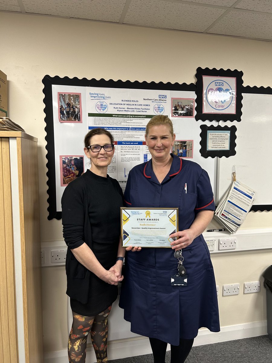 It was a pleasure to present our staff award this month to ⁦@ruthhorner16⁩ for her quality improvement work with our care home sector #blendedroles #integratedworking . ⁦@kaymiller72⁩ ⁦@NCAlliance_NHS⁩ ⁦@jayne_ratcliffe⁩ ⁦@mikebarker2⁩