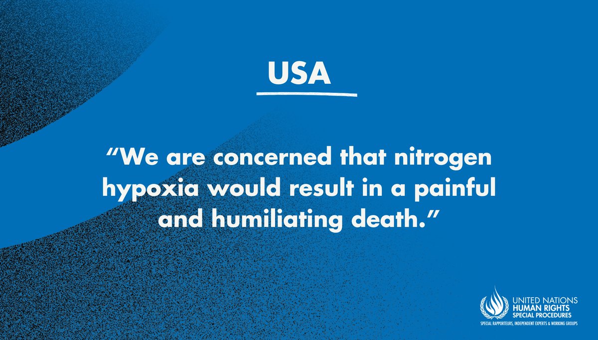 #USA: UN experts express alarm over the imminent execution by nitrogen hypoxia of Kenneth Eugene Smith, warning it could violate the prohibition on #torture & other cruel, inhuman or degrading punishment. ➡️ ow.ly/j9ey50Qnkx8