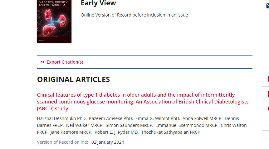 Allam Diabetes Centre (@adchull) on Twitter photo Publication from Allam Diabetes center. Clinical features of type 1 diabetes in elderly and use of technology in elderly population with type 1 diabetes <a href="/harshaldeshmukh/">Harshal Deshmukh MRCP MPH PhD CCT FRACP🇮🇳🇬🇧</a> <a href="/Sathyapalan_/">Thozhukat Sathyapalan</a> <a href="/WilmotEmma/">Emma Wilmot</a> <a href="/ABCDiab/">ABCD Diabetes</a> <a href="/UniOfHull/">University of Hull</a> <a href="/HullHospitals/">Hull University Teaching Hospitals NHS Trust</a>
dom-pubs.onlinelibrary.wiley.com/toc/14631326/0… Publication from Allam Diabetes center. Clinical features of type 1 diabetes in elderly and use of technology in elderly population with type 1 diabetes <a href="/harshaldeshmukh/">Harshal Deshmukh MRCP MPH PhD CCT FRACP🇮🇳🇬🇧</a> <a href="/Sathyapalan_/">Thozhukat Sathyapalan</a> <a href="/WilmotEmma/">Emma Wilmot</a> <a href="/ABCDiab/">ABCD Diabetes</a> <a href="/UniOfHull/">University of Hull</a> <a href="/HullHospitals/">Hull University Teaching Hospitals NHS Trust</a>
dom-pubs.onlinelibrary.wiley.com/toc/14631326/0…