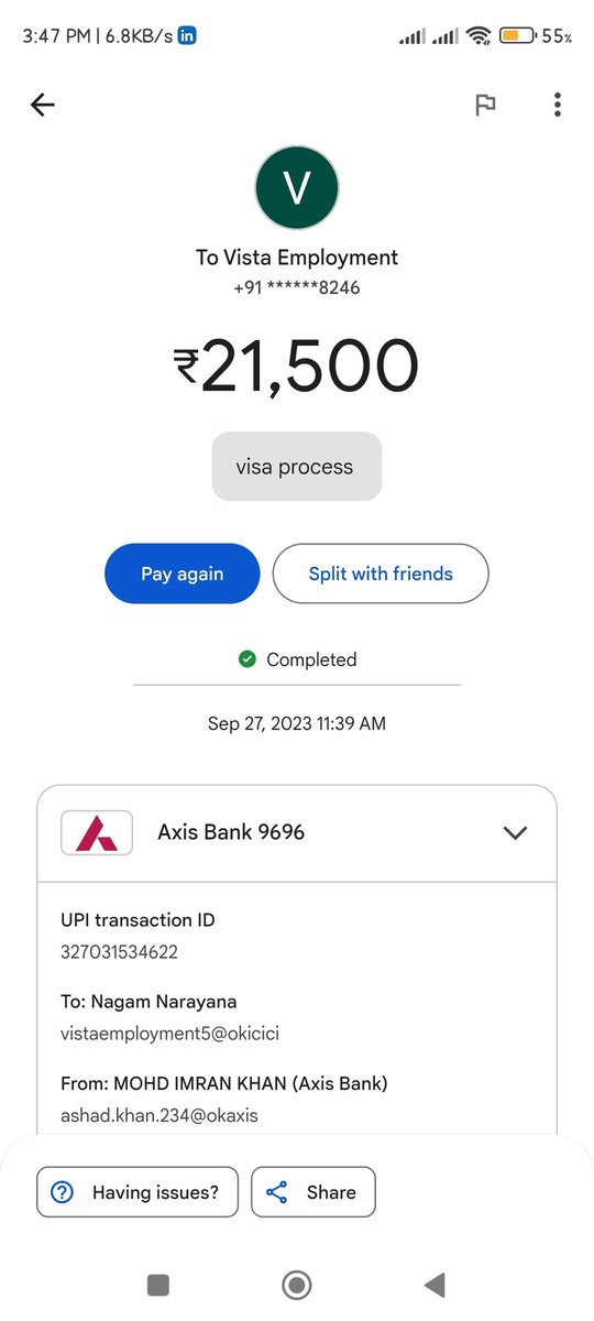 Mohdimr2251998's tweet photo. @CIDWestBengal 
I have cheated by vista employment for visa fraud they have cheated me 21500 against fake visa 
Kindly do the needful
Vista employment
8 ho chi Minh sarani road, Kankaria estate park Street Kolkata -700071 https://t.co/PTsqeoEzT1