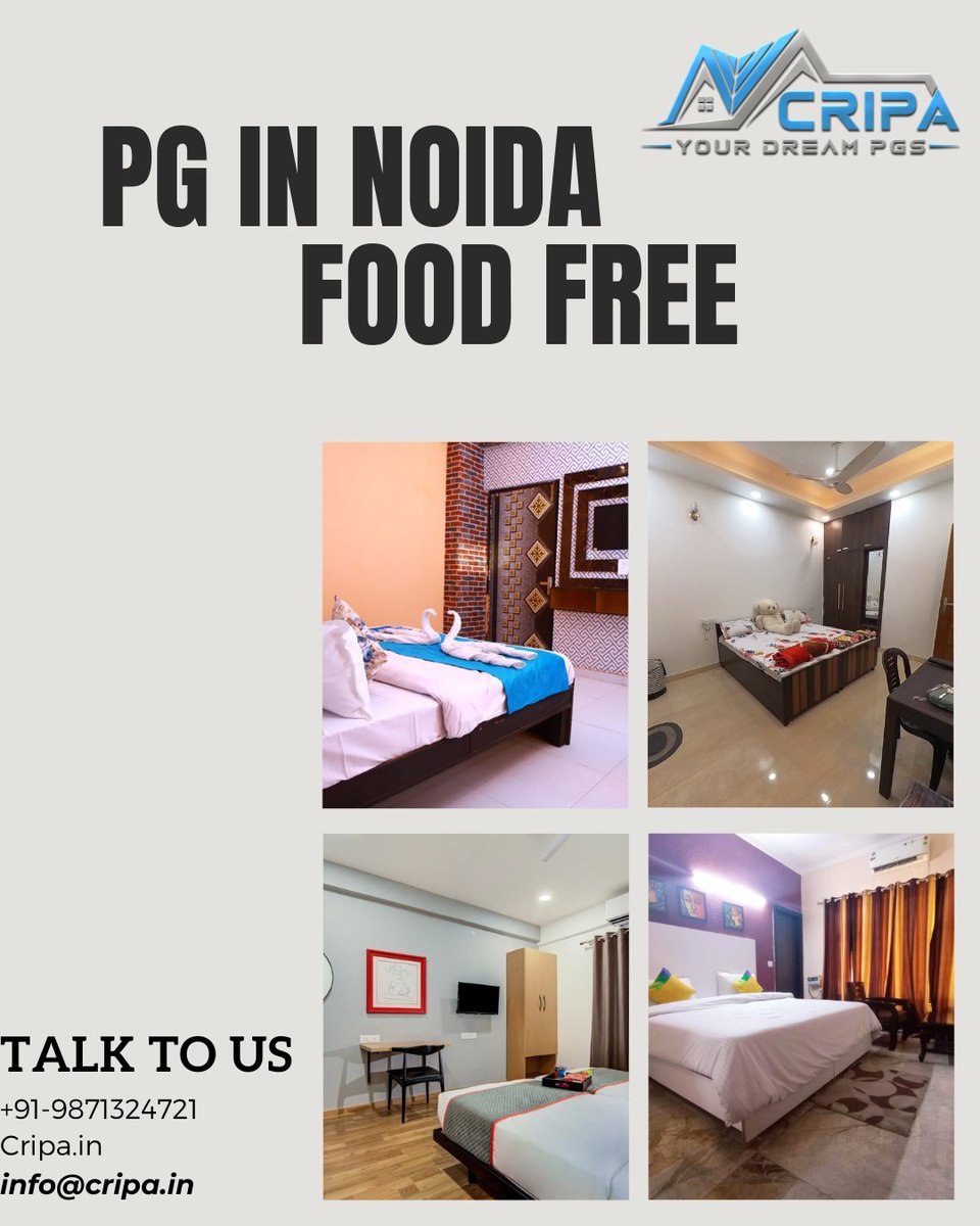 CripaPgs's tweet photo. We have 700 PGs in Noida for Boys, Girls &amp; Co-living starts at Rs. 5999 Food Absolutely Free
Call at 9871324721 or visit https://t.co/0AbNzFHqlp https://t.co/hlPHwS7bW0