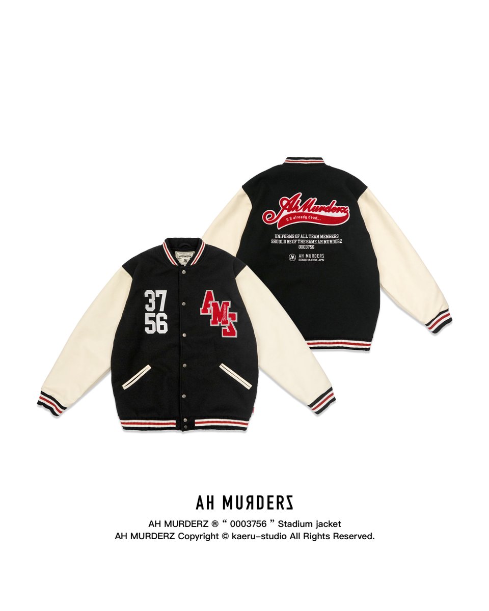 Ahmurderzjp's tweet image. !!!!! いよいよ明日発売 !!!!!

1.4 thu 19:00 release start!!

AH MURDERZ
“ 0003756 “ STADIUM JACKET

Color : RED / BLACK / BEIGE
Size : M / L / XL / XXL
Price : 36300 taxin
release : 2024.1.4 thu 19:00 先行 18:30
at : AH MURDERZ online shop

#AHMURDERZ
#REDSPIDER
#STADIUMJACKET