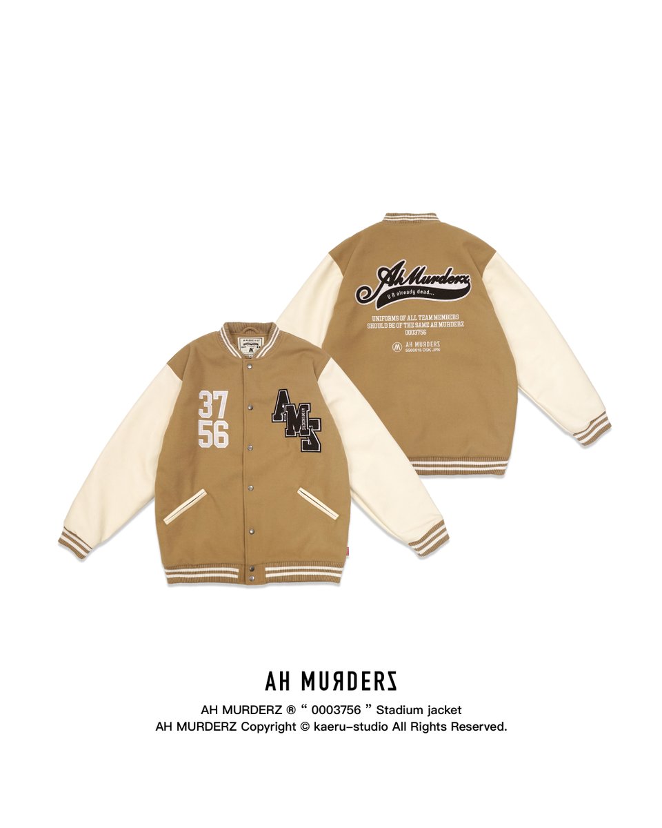 Ahmurderzjp's tweet image. !!!!! いよいよ明日発売 !!!!!

1.4 thu 19:00 release start!!

AH MURDERZ
“ 0003756 “ STADIUM JACKET

Color : RED / BLACK / BEIGE
Size : M / L / XL / XXL
Price : 36300 taxin
release : 2024.1.4 thu 19:00 先行 18:30
at : AH MURDERZ online shop

#AHMURDERZ
#REDSPIDER
#STADIUMJACKET