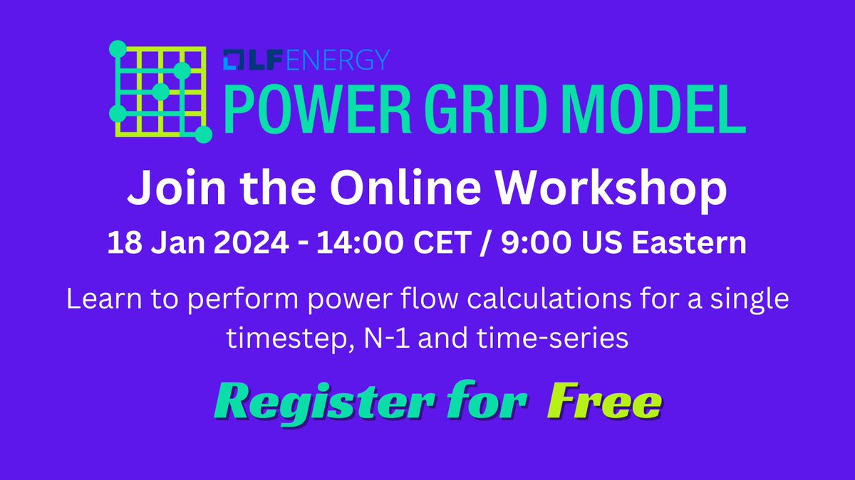 LFE_Foundation's tweet photo. Our #PowerGridModel community is offering an online workshop on 18 Jan to understand how the project can help with your power flow, state estimation and short circuit calculations. Register for free at https://t.co/0TCWfb1ujU #lfenergy #utilities #energy #climatetech #powergrid https://t.co/38WrPRcxka