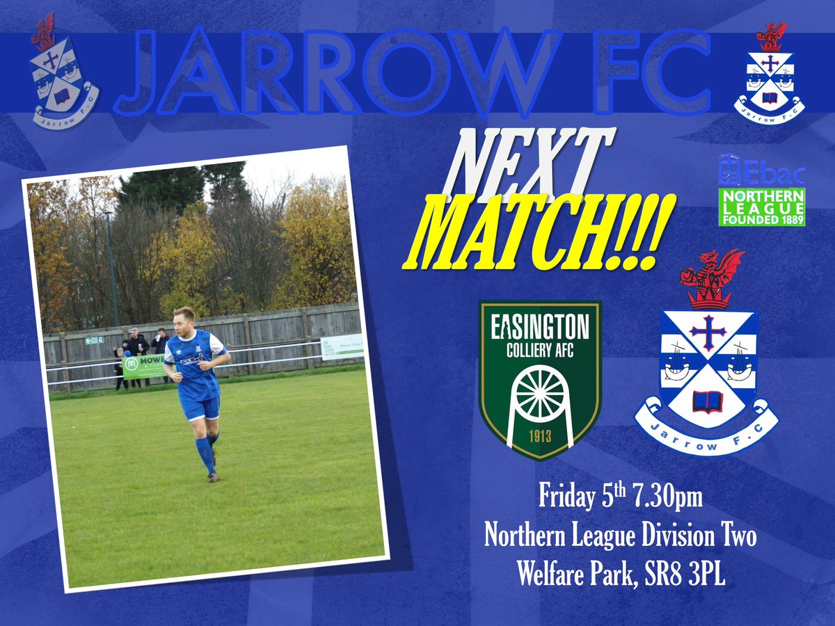 NEXT FIXTURE!! ⚽️

🗣️ “A return to Friday night football sees the lads travel to <a href="/Official_ECAFC/">Easington Colliery AFC</a> this week for a 7.30pm kick off!”

#Supportyourlocalteam

⚽️🔵⚪️⚽️