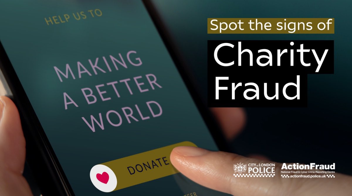 reportfrauduk's tweet photo. Fraudsters may take advantage of our generosity when it comes to giving to charity. They may claim to be raising money for a fake charity or impersonate a well-known one.

The risk of fraud should not put you off donating. Make sure you are giving safely: https://t.co/e3GPhHbGNe https://t.co/fLkpFLz93d