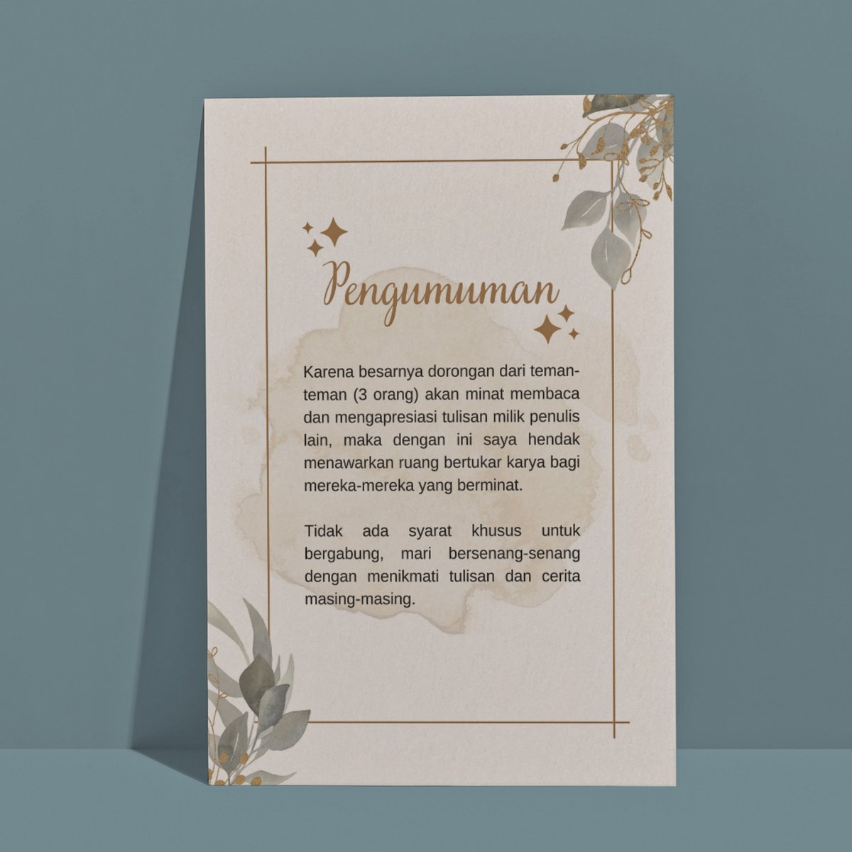 sejiwakata's tweet photo. ⠀

ㅤㅤㅤㅤ  🪄 𝗨𝗡𝗗𝗔𝗡𝗚𝗔𝗡 𝗧𝗘𝗥𝗕𝗨𝗞𝗔 🪄
ㅤㅤㅤ   MOHON BANTUAN CUIT ULANG

Sebab tidak ingin dibawa ke 𝘣𝘢𝘴𝘦, tolong sebarkan pengumuman ini ke persekutuanmu. Kami hendak membuat wadah apresiasi plot bersama bagi teman-teman yang berminat.

⠀ https://t.co/wwRH9ZY9Hv