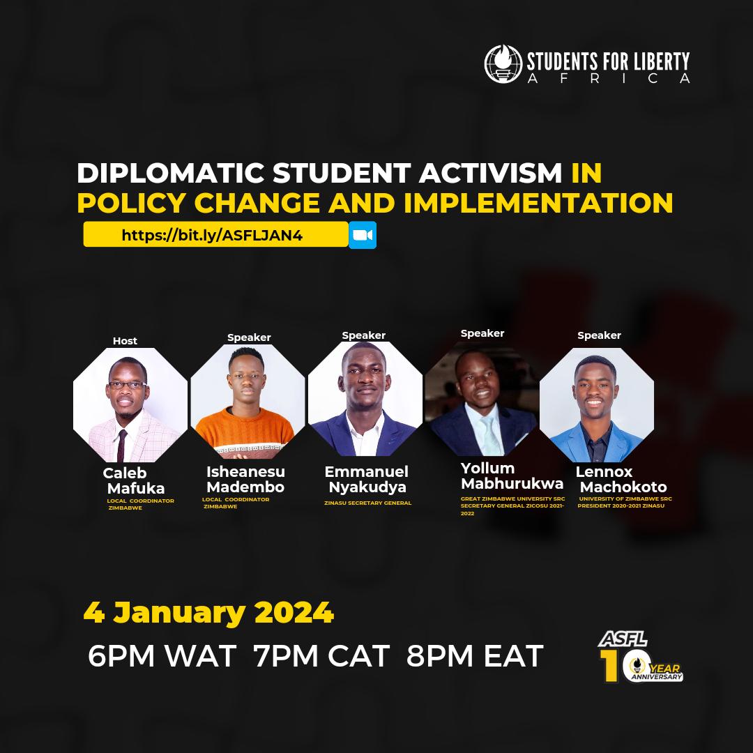🔴JOIN🔴 Let the year begin!! Tomorrow 6pm please join me and @sfliberty as we go through the first webinar of 2024 on diplomatic student activism. We seek to establish policy change and implementation in our quest to bring academic liberties and freedom.Find the zoom link below.