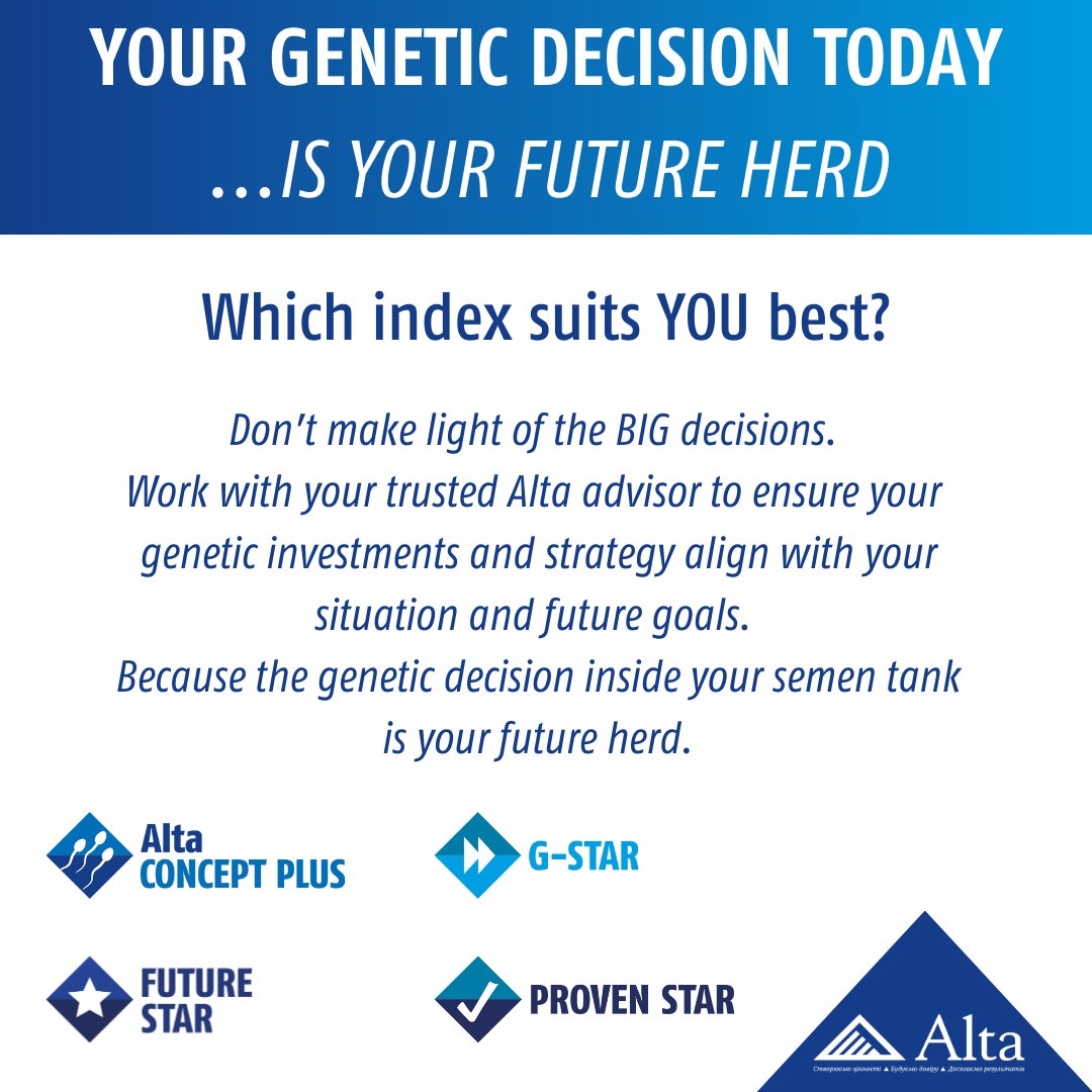 AltaGeneticsUK's tweet photo. Starting 2024 with a strong line up of the top genetic sires, be sure to discuss the best options for your herd with your trusted Alta advisor.
#altagenetics #trueblue #futureherdinside https://t.co/d3auJkUs4u