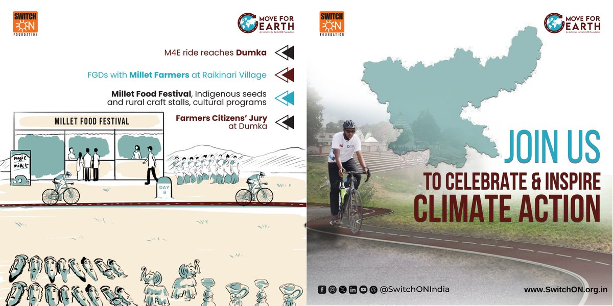 SwitchONIndia's tweet photo. Act now for people and our planet!
Join #MoveForEarth #Jharkhand from Jan 4th-9th, 2024, for a sustainable future. Explore the activities integrated into the Move For Earth #CycleRide involving diverse communities.
#iMoveForEarth #LoveForEarth #SwitchON #SwitchONFoundation https://t.co/b54TMe0wbP