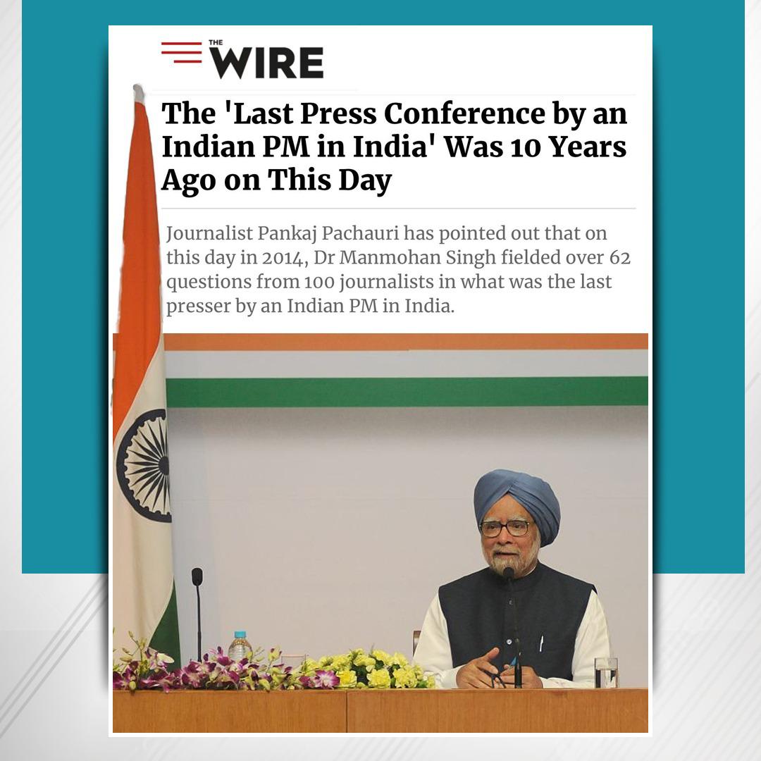 INCIndia's tweet image. भारत के प्रधानमंत्री की आखिरी प्रेस कांफ्रेंस 10 साल पहले आज के दिन हुई थी।

तब मनमोहन सिंह जी प्रधानमंत्री थे।