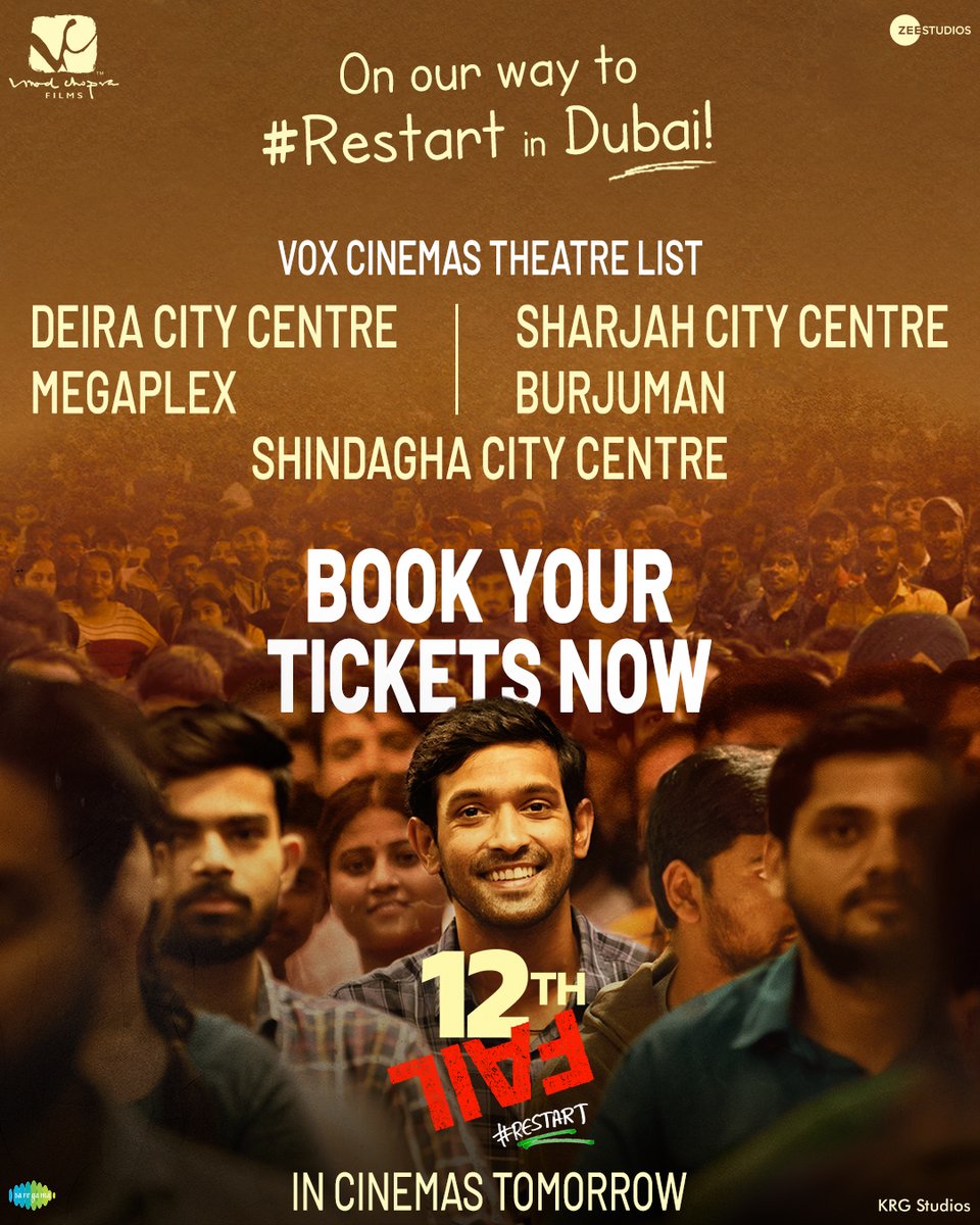 With unbeatable spirit, 12th Fail is coming to cinemas in Dubai to inspire you again! So book your tickets now. 🔗 - bit.ly/12thFail_Dubai #ZeroSeKarRestart #12thFail re-releases in Dubai on 4th Jan! @VVCFilms @VikrantMassey @MedhaShankr @anantvijayjoshi @Anshumaanpushk1…