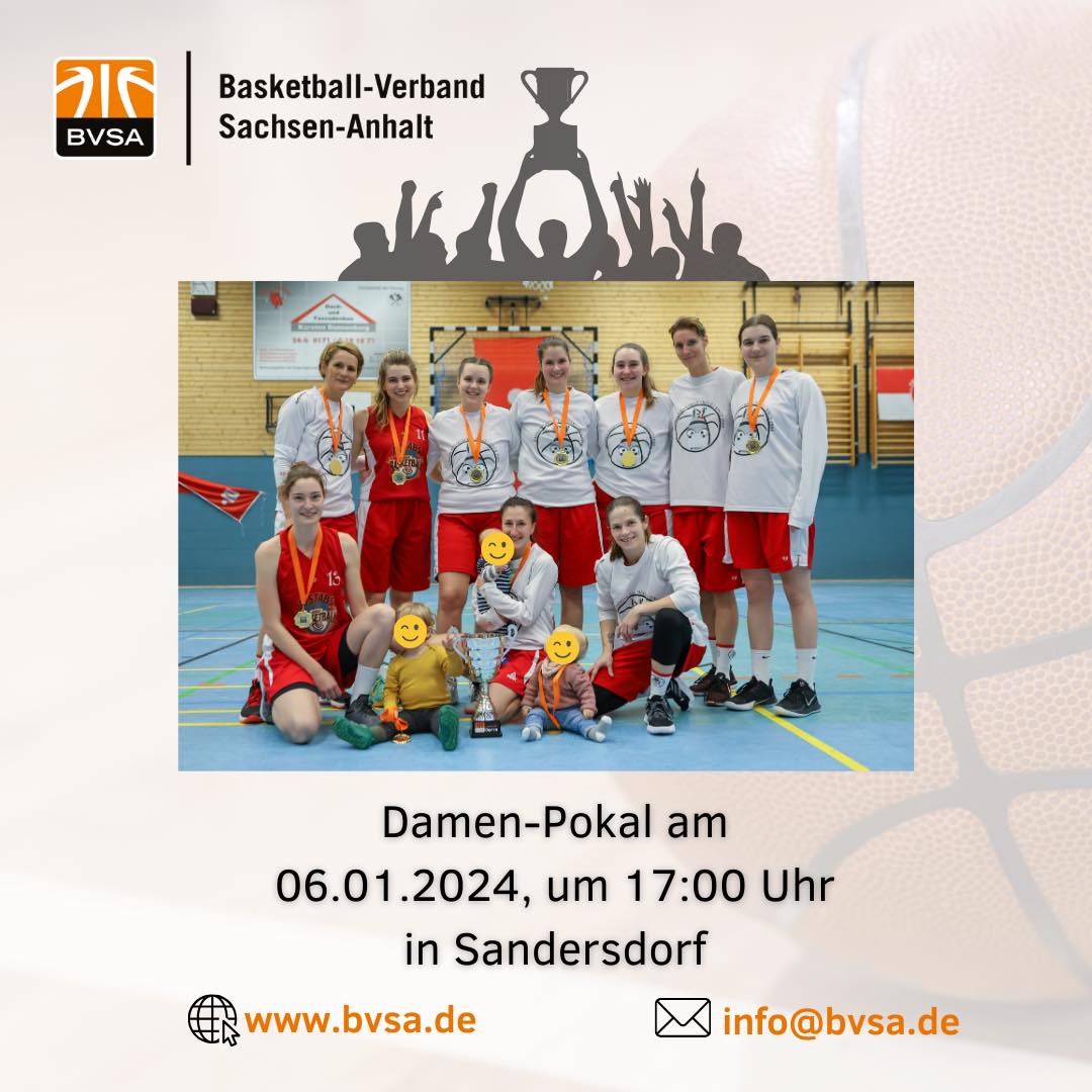 BVSA Pokal-Finale der Frauen am 06.01.24 in Sandersdorf

Am Samstag, den 06.01.24, findet das Pokalfinale der Frauen zwischen den Titelverteidigerinnen <a href="/JUSTABS_95/">JUSTABS Donkey</a> Halle  und Gastgeberinnen <a href="/BSWSixers/">BSW Sixers</a>  statt. Tip-off ist um 17:00 Uhr in der Ballsporthalle Sandersdorf.