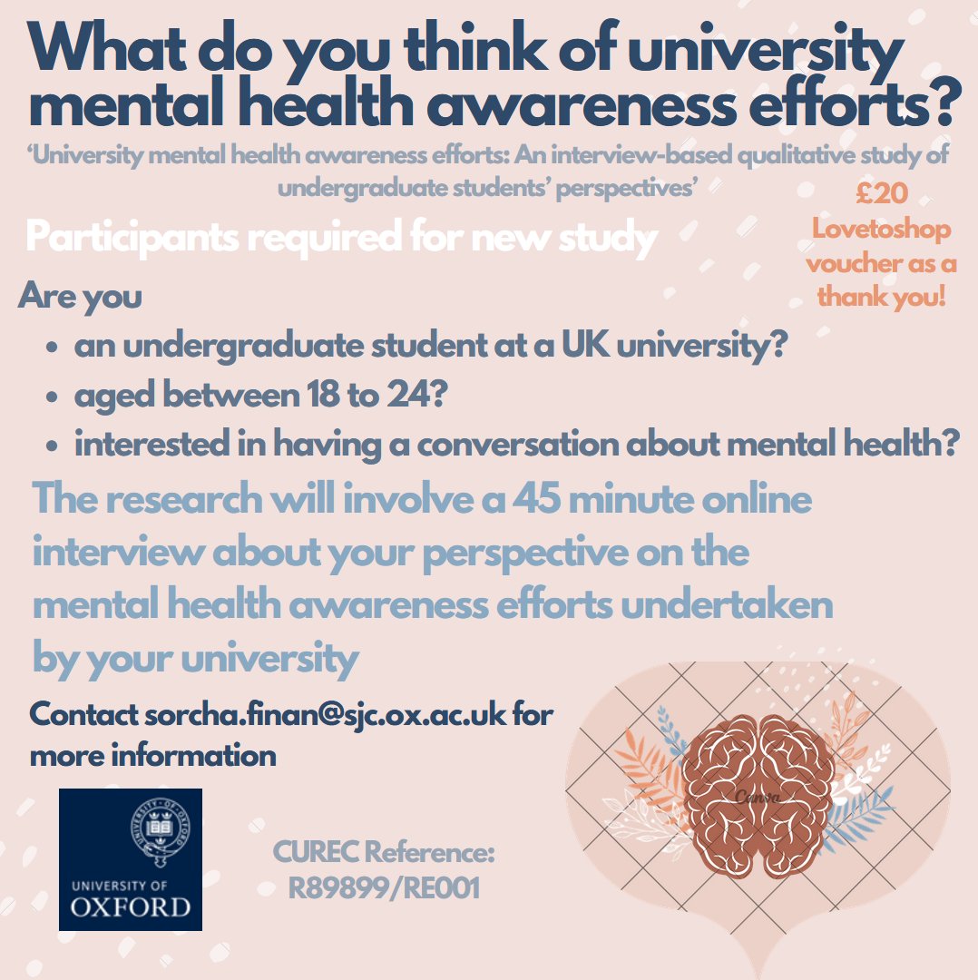 We are looking for undergraduate students in the UK, aged 18-24 years old, to take part in a research project to investigate what students think about mental health awareness efforts undertaken by their university See details below