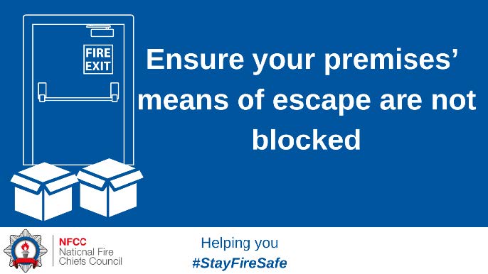📦 Have stock &amp; packaging from the January sales in your premises?

🚪 It's tempting to leave it lying around when you're so busy, but make sure it's away from ignition sources &amp; your means of escape are clear at all times to keep staff and customers safe. 

 #StayFireSafe