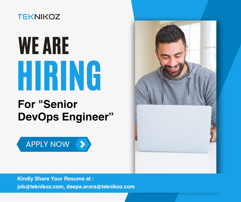 Teknikoz1's tweet image. 📢🔍 WE ARE HIRING 🔍📢
👉For "Senior DevOps Engineer”
For more visit - linkedin.com/feed/update/ur…
✉️ Email your CV -
job@teknikoz.com
deepa.arora@teknikoz.com
#TEKNIKOZ #devopsengineers