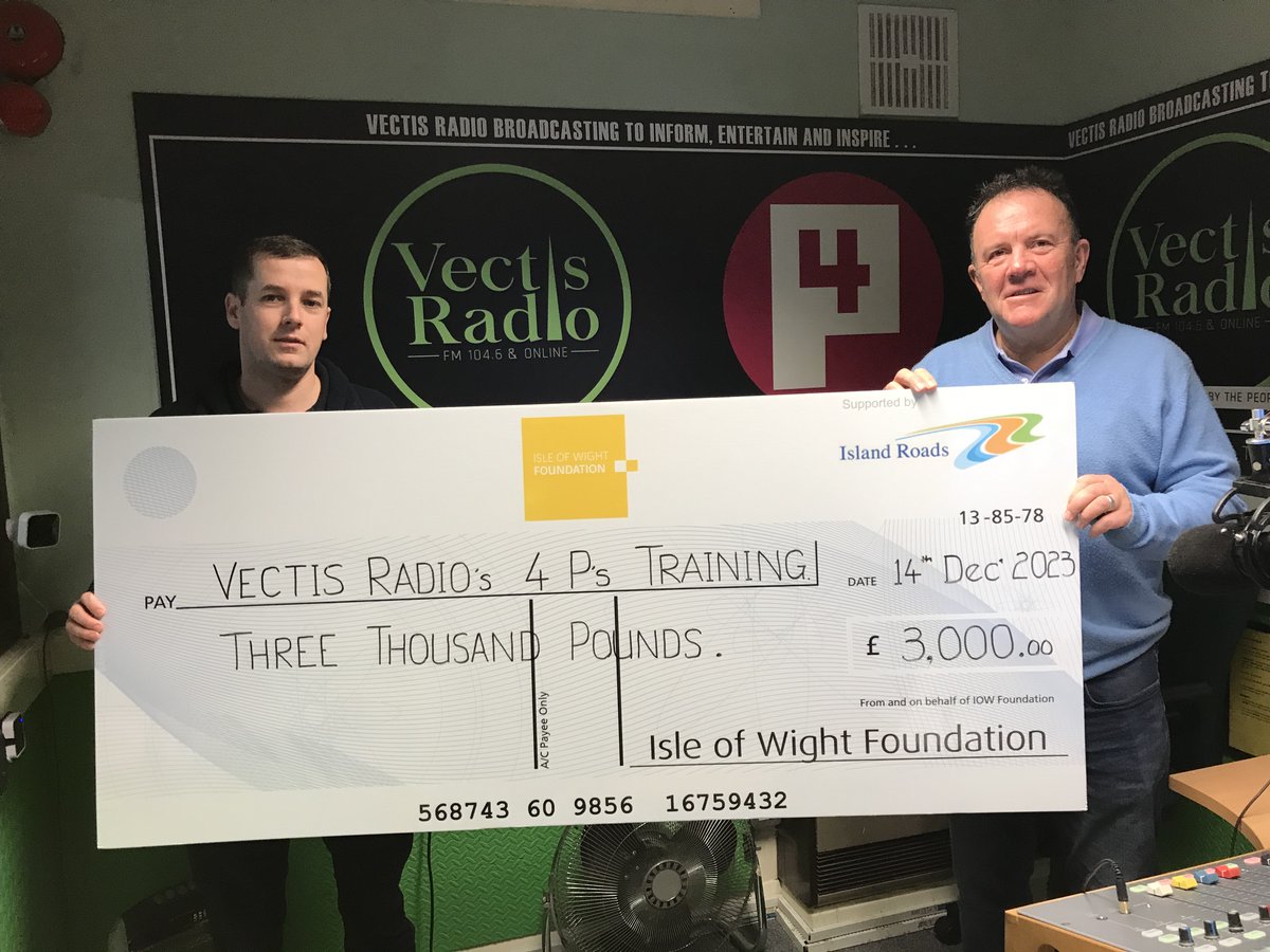 IslandRoads's tweet photo. Via our foundation, we're delighted to give @VectisRadio 4Ps Project £3,000 towards the cost of running its award-winning 4Ps programme in 2024 - helping young people with learning disabilities to build confidence and communication skills through radio #isleofwight #vectisradio https://t.co/xLXbZRaC0i
