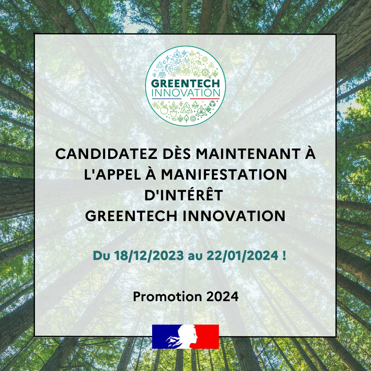 🌱 Vous avez une solution innovante avec  un impact positif pour l'environnement ?

📢 L’AMI Greentech Innovation ouvrira du 18 décembre 2023 au 22 janvier 2024.

🔔 Toutes les informations sont sur le site Greentech Innovation : lnkd.in/dfMBcPyb