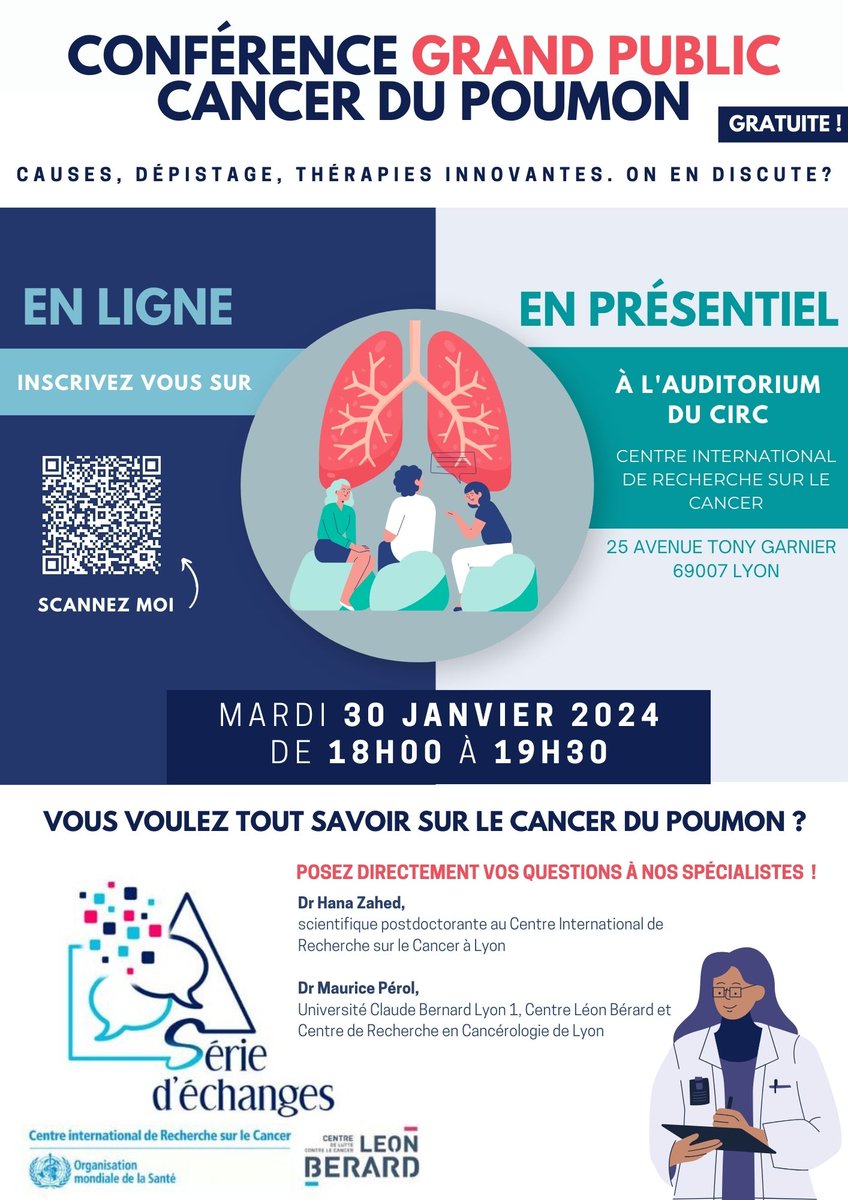 CancerEnvironn's tweet image. [ CONFERENCE CANCER DU POUMON ] 🔊

Dans le cadre de leur 7ème « Série d’échanges », le Centre international de Recherche sur le Cancer et le #centreLeonberard organisent un webinaire interactif.   

#CIRC #centreLeonberard #cancerdupoumon #conférence
