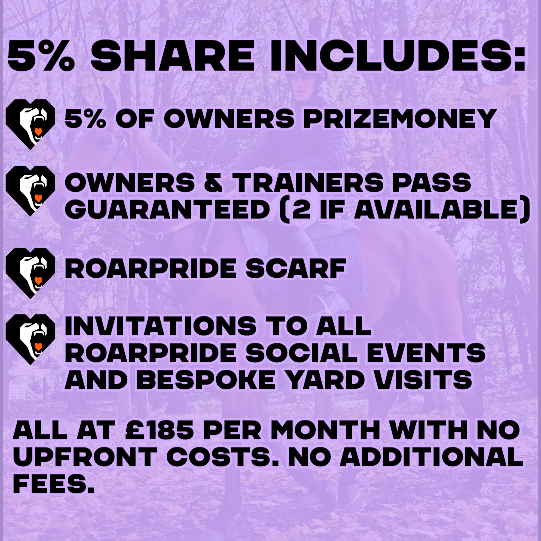roarprideracing's tweet photo. Get a share in an amazing dual purpose horse for £95 per month without having to pay any upfront costs. This January we're offering 2.5% &amp; 5% shares in our horse 'Glenister' at a bargain price without an initial downpayment. Get involved now at https://t.co/HuyIUC6nVU #syndicate https://t.co/gRJi2EiMPm