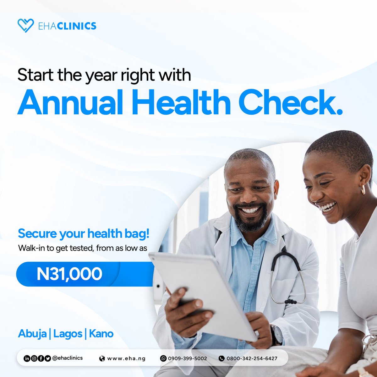 EHAClinics's tweet photo. Prioritize your health with our Annual Health Check offering.🩺

Empower yourself with the right knowledge to take control of your well-being with our comprehensive tests.✨

Chat with us on WhatsApp at 0909 399 5002 or visit our clinics to book an appointment.

#EHAClinics https://t.co/xQzRiQXura