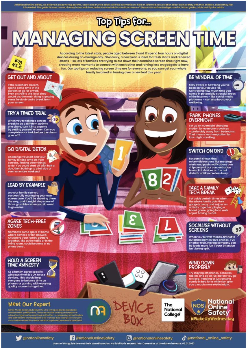 Top tips for managing screen time on those new devices, from ⁦@natonlinesafety⁩ 📱 💻