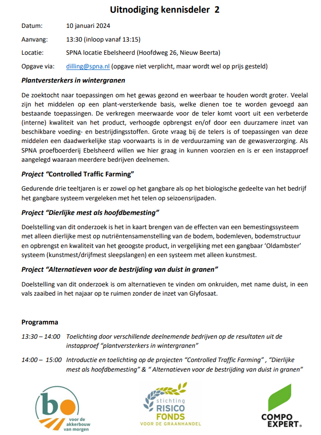Op woensdagmiddag 10 januari 2024 wordt de tweede kennisdeler van #SPNA Agroresearch georganiseerd, op locatie #Ebelsheerd. Met daarin een toelichting op meerdere projecten / proefvelden