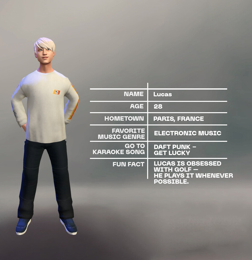 YOUniverseVR's tweet photo. Say hello to Lucas!⚡️Swipe to discover more about him! Any electronic music lovers in the house? 🎶💙 #Web3 #YOUniverse #Metaverse #Avatar #ElectronicMusic https://t.co/YuPlzx2bzw