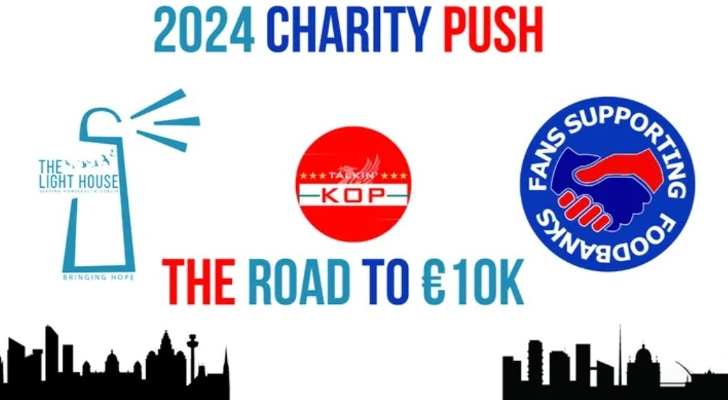 TalkinKop's tweet photo. 🔴 Our 2024 Charity Fundraiser 

🔥 All Funds to @SFoodbanks &amp; The lighthouse, Dublin 

👍 €10k the target.. you can donate here https://t.co/t0Aw5AVCBO

✅️ Loads to come over the next 6 months to help these 2 great organisations! 

🗣 Please Like and Share https://t.co/ffDsgjGFPR