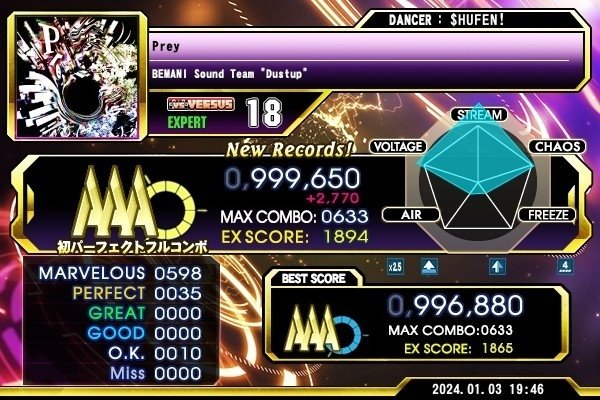 Ixocy's tweet photo. Prey 激 (ESP)⚡ Lv.18 PFC🟡🟡🟡🟡🟡‼️‼️‼️‼️‼️‼️‼️
自身初の足18 Perfect Full Combo💪😁🤳
ｷﾀ━━━━(ﾟ∀ﾟ)━━━━!!
新年早々、2024年のお年玉、戴きました‼️‼️‼️
体幹確認する為に動画もたまたま撮ってた🎥 https://t.co/wImhzv3lwM