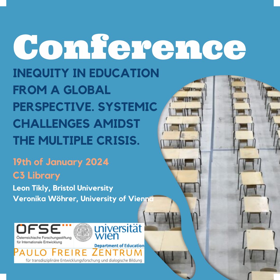 SAVE THE DATE: Am 19.1. veranstalten wir gemeinsam mit der <a href="/oefse/">OeFSE</a> eine Konferenz zum Thema ‚Inequity in education from a global perspective. Systemic challenges amidst multiple crisis.‘ 

❗️Melde Dich jetzt an und sei dabei 🎆🥳🎉

#paulofreire #inequity

pfz.at/aktivitaeten/c…