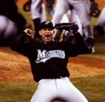 Vintage Photo of the Day: @MLB 

2003: Miguel Cabrera celebrates after winning the World Series. @Marlins #Marlins #JuntosMiami #Miami #MLB #Baseball