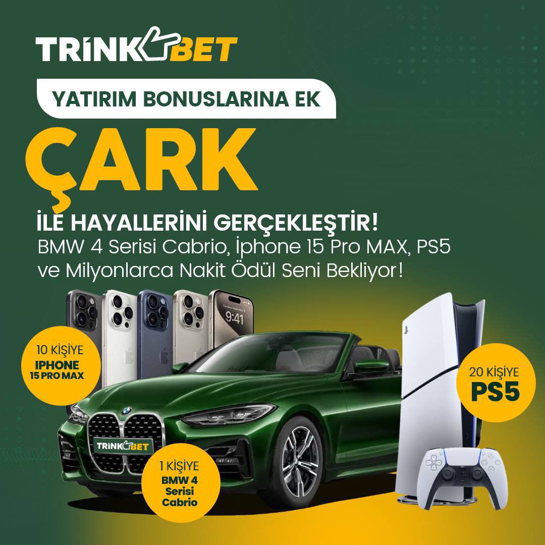 TrinkbetResmi's tweet photo. 🎇ÇARK İLE HAYALLERİNİ GERÇEKLEŞTİR!
🎁#Trink Çark'ta Boş Yok:
🏎️BWM 4 Serisi Cabrio
📱Iphone 15 Pro Max
🎮Playstation 5
💸Birbirinden eşsiz nakit ödülleri için şansına çevir! 🤞Milyonlarca Ödül için #TrinkBet'te Şansını Dene!
🔎Detaylar
🔻🔻🔻
🔗https://t.co/AWzGpV9ilG https://t.co/9Q8wsnZi0C