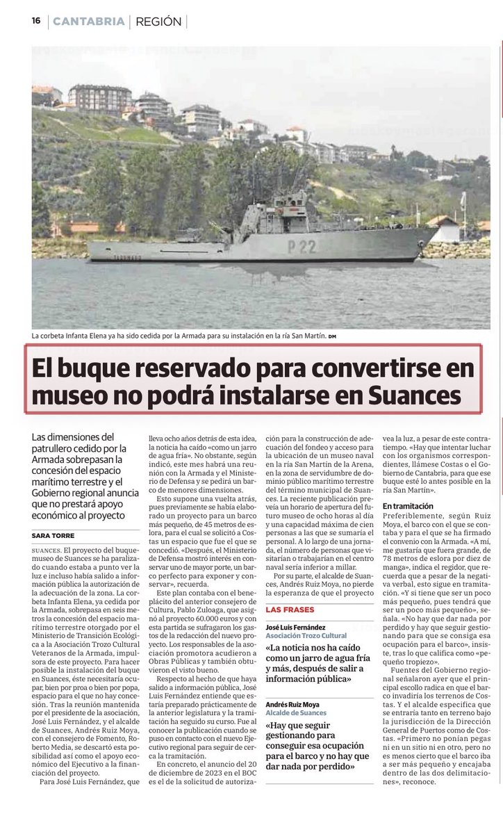 Atracar el buque 'Infanta Elena' en Suances es una oportunidad turística y económica para Cantabria. Parece que <a href="/mjburuaga/">M.J Sáenz de Buruaga</a> en vez de buscar soluciones para su pueblo, una vez más, rechaza un proyecto y le da la espalda.