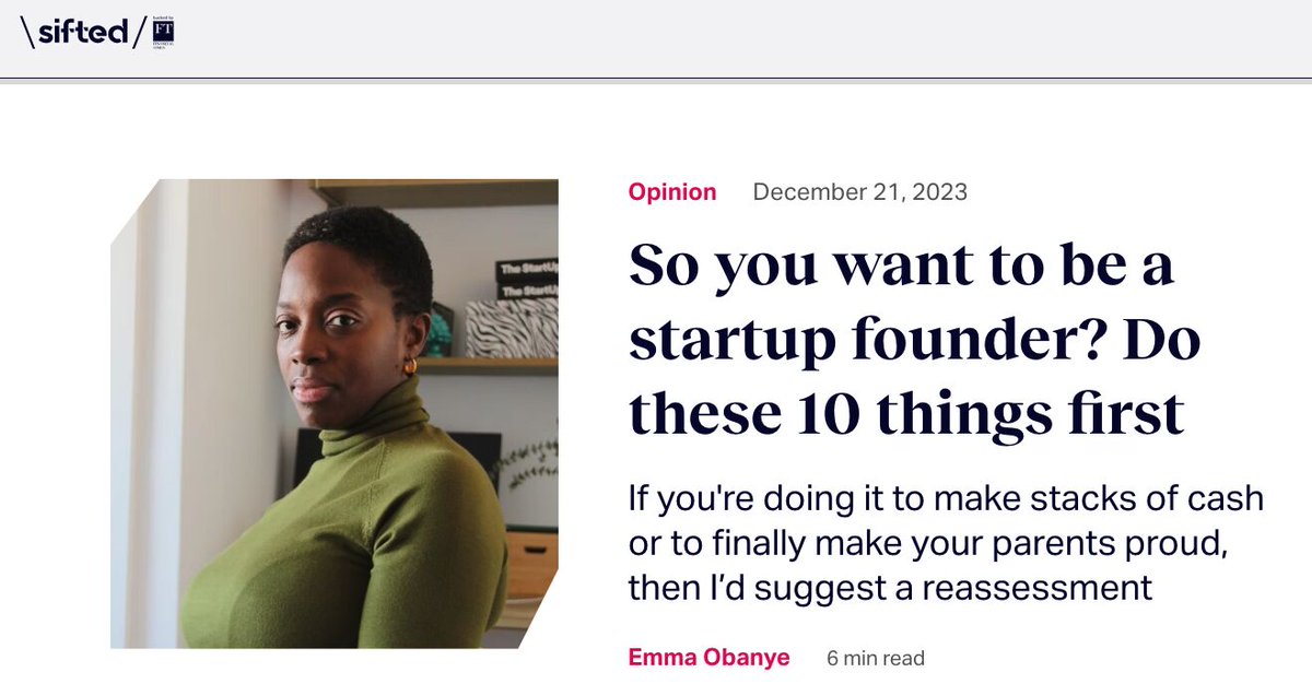 So you’ve decided to set up a company… but where to start?
Calling all prospective founders - our CEO and OneTech Co-founder <a href="/eobanye/">Emma Obanye</a>   has distilled her Top 10 Tips for launching a startup, written exclusively for <a href="/Siftedeu/">Sifted</a> 

sifted.eu/articles/to-be…