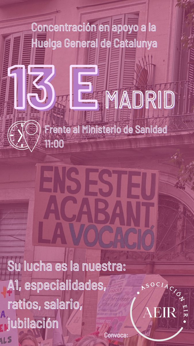 Asociaciontz's tweet photo. 📢 ATENCIÓN 

🚨 CONVOCAMOS CONCENTRACIÓN EN APOYO A LA LUCHA DE LAS COMPAÑERAS DE @CatInfermeres

📍MADRID, sábado 13 de enero a las 11:00h frente al Ministerio de Sanidad

¡Sus reivindicaciones son las de todas!

Lee la convocatoria completa aquí: https://t.co/E904xEPSZG https://t.co/lmUdTUcLLx