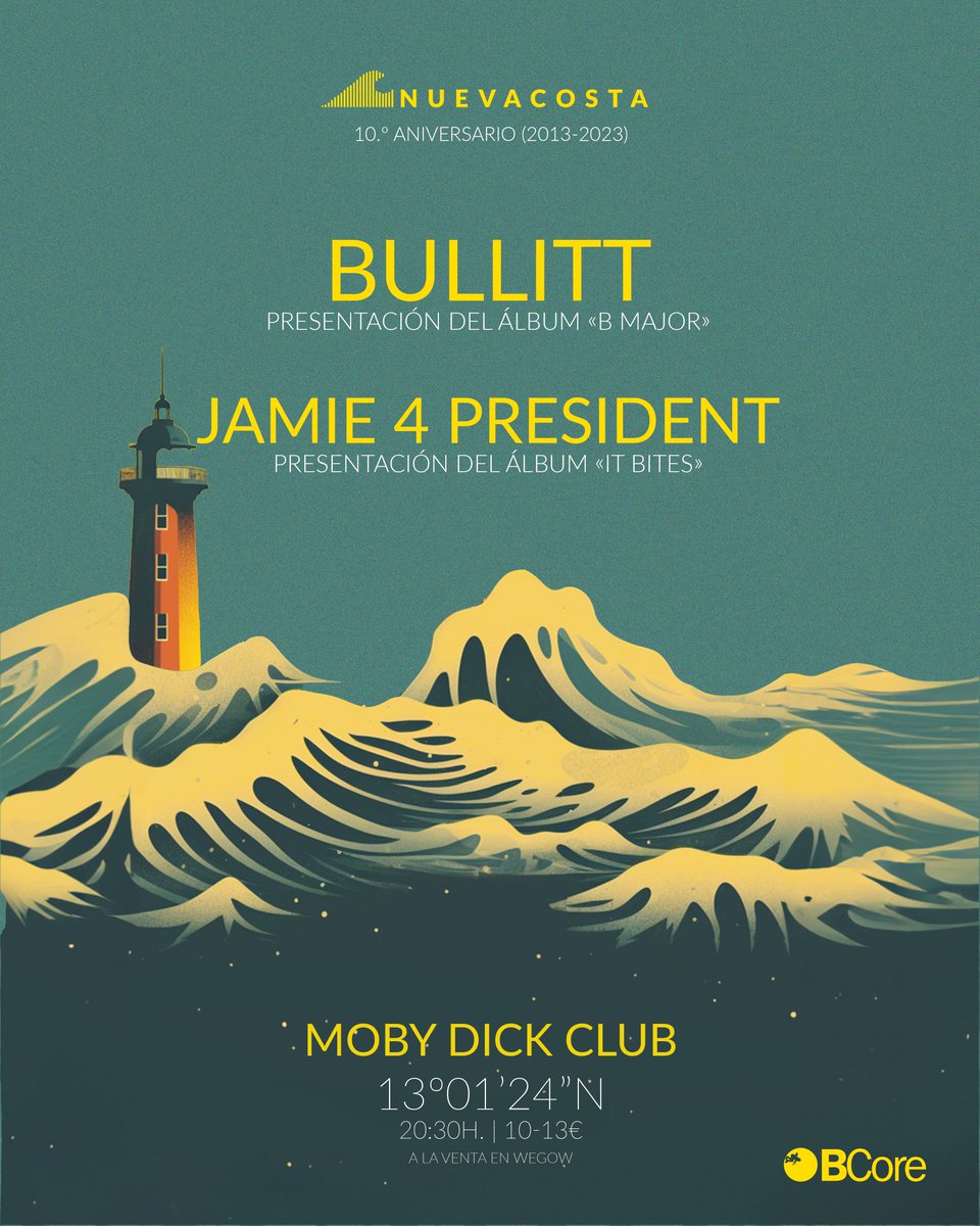 nuevacosta_es's tweet image. ¿Qué tal que tu primer concierto de 2024 sea este doble cartel de @bullittrules y #jamie4president en @MobyDickClub?
Entradas en @wegowES: wegow.com/es-es/conciert…